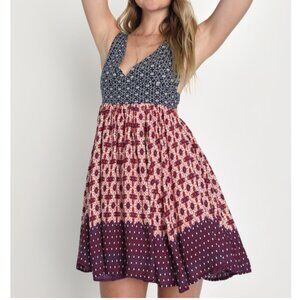Lulu's La Vie en Roses Navy Blue and Red Floral Print Dress